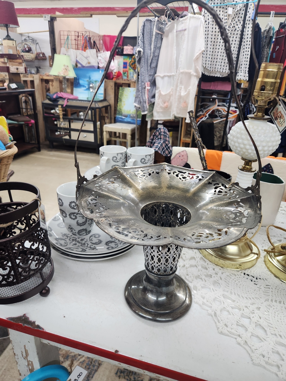 Vintage Silver-Tone Victorian Bridal Basket